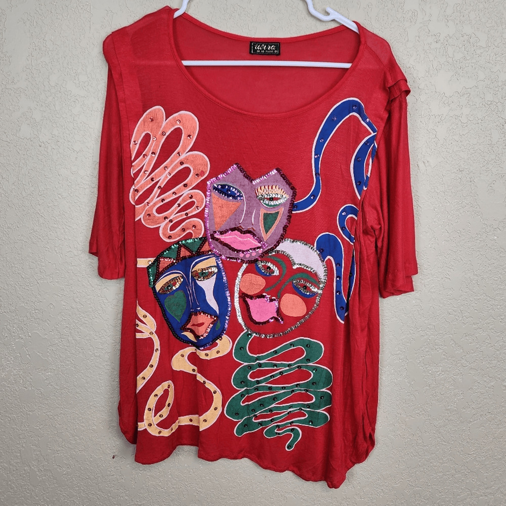 Ultra Red Sequin Face Tee-Shirt XL (6925)